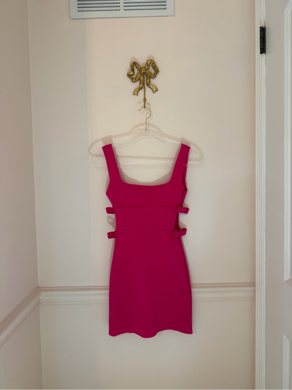 ZARA Women's Hot Pink Square Neck Cutout Mini Dress
